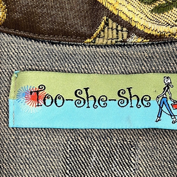 Too-She-She Upcycled Gorgeous Tapestry  Gap Denim Jean Jacket - Picture 7 of 10